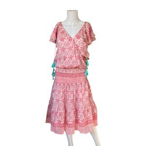 Bell by Alicia Bell Colorful Dress Silk Cotton Pink Knee Length Size Large L
